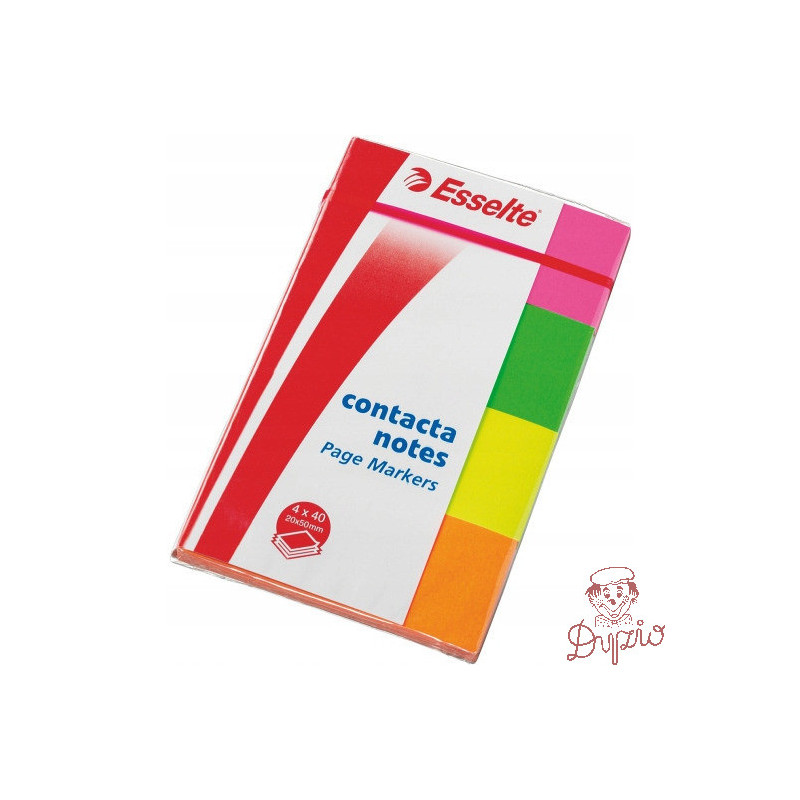 Zakładki samoprzlepne ESSELTE neon (4x50 kartek) 20x50mm 4 kolory 83019