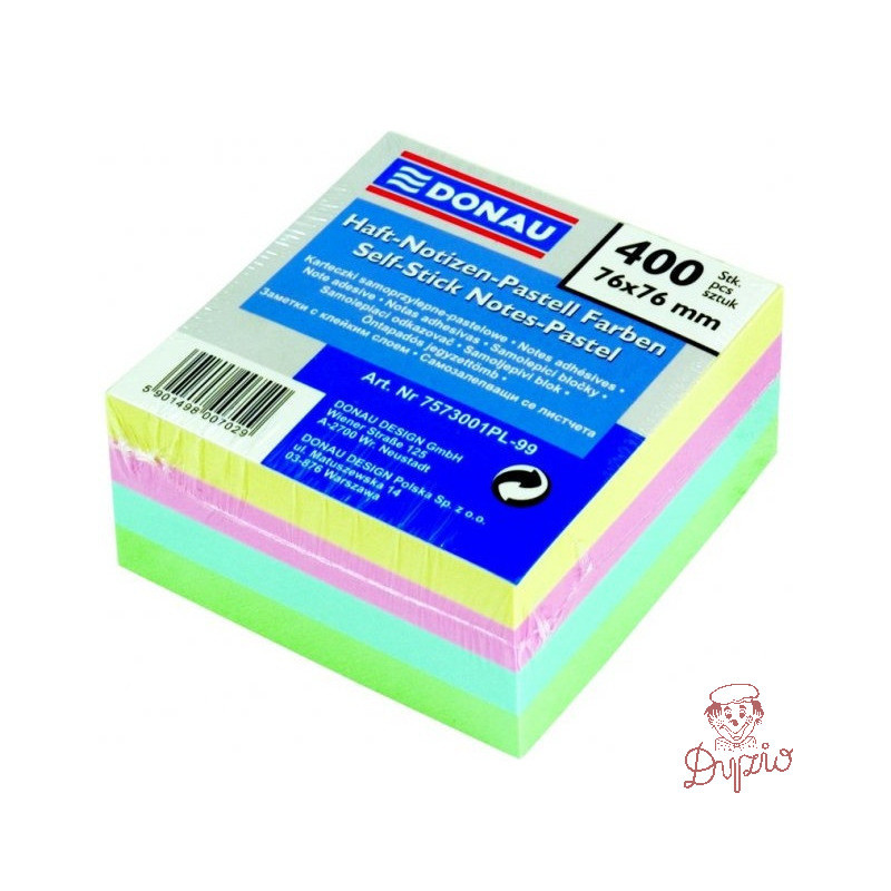 Bloczek samoprzylepny 76x76mm 400k pastelowy DONAU 7573001PL-99