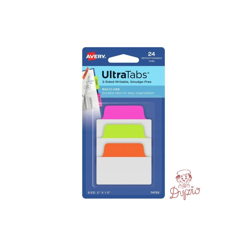 Zakładki indeksujące samoprzylepne 50,8x38,1mm przezroczyste z neonową zakładką Ultra Tabs 74753 AVERY ZWECKFORM