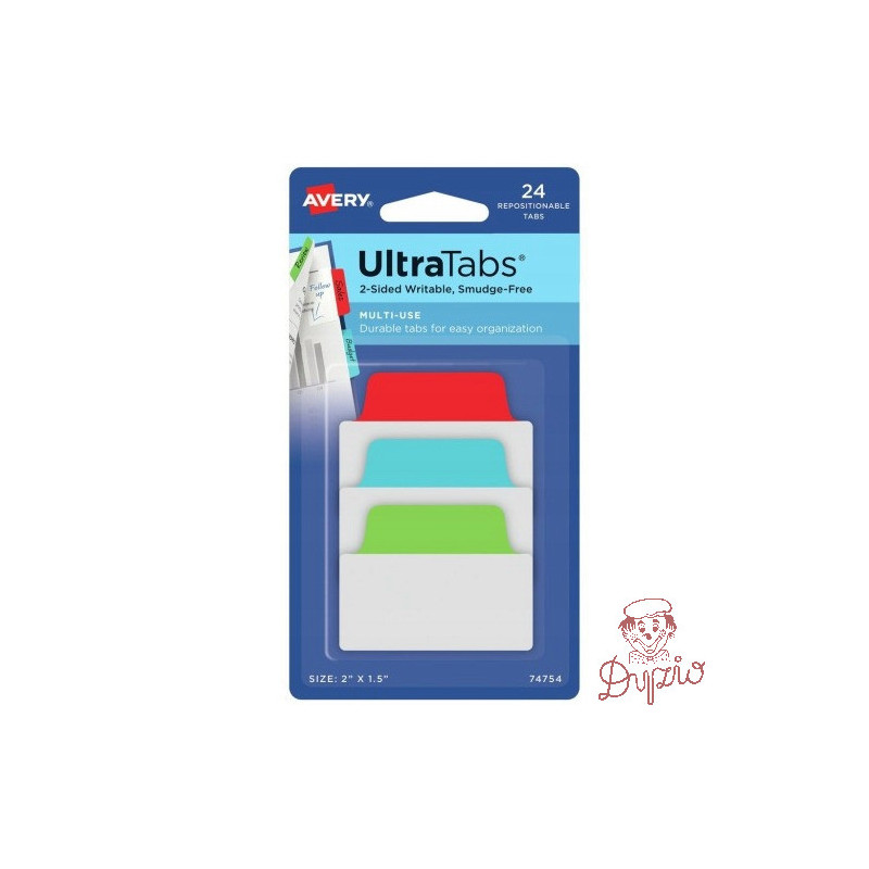 Zakładki indeksujące samoprzylepne 50,8x38,1mm przezroczyste z kolorową zakładką Ultra Tabs 74754 AVERY ZWECKFORM