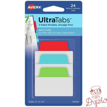 Zakładki indeksujące samoprzylepne 50,8x38,1mm przezroczyste z kolorową zakładką Ultra Tabs 74754 AVERY ZWECKFORM
