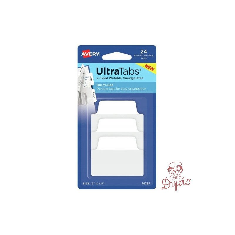 Zakładki indeksujące samoprzylepne 50,8x38,1mm przezroczyste z białą zakładką Ultra Tabs 74787 AVERY ZWECKFORM