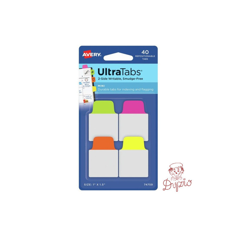 Zakładki indeksujące samoprzylepne 25,4x38,1mm przezroczyste z neonową zakładką Ultra Tabs 74759 AVERY ZWECKFORM