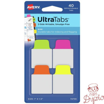 Zakładki indeksujące samoprzylepne 25,4x38,1mm przezroczyste z neonową zakładką Ultra Tabs 74759 AVERY ZWECKFORM