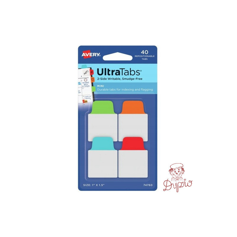 Zakładki indeksujące samoprzylepne 25,4x38,1mm przezroczyste z kolorową zakładką Ultra Tabs 74760 AVERY ZWECKFORM