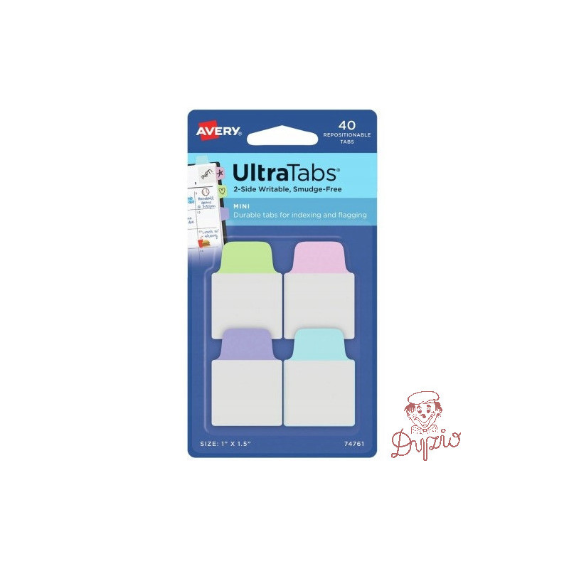 Zakładki indeksujące samoprzylepne 25,4x38,1mm przezroczyste z pastelową zakładką Ultra Tabs 74761 AVERY ZWECKFORM