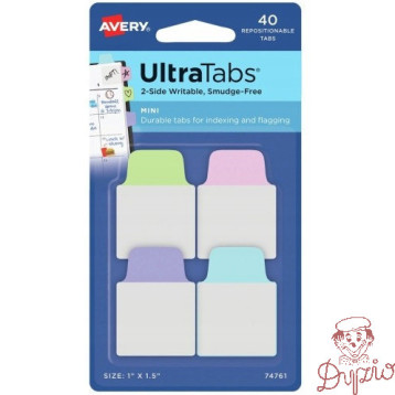 Zakładki indeksujące samoprzylepne 25,4x38,1mm przezroczyste z pastelową zakładką Ultra Tabs 74761 AVERY ZWECKFORM