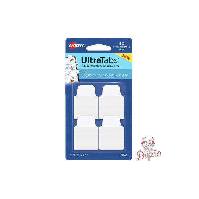 Zakładki indeksujące samoprzylepne 25,4x38,1mm przezroczyste z białą zakładką Ultra Tabs 74788 AVERY ZWECKFORM