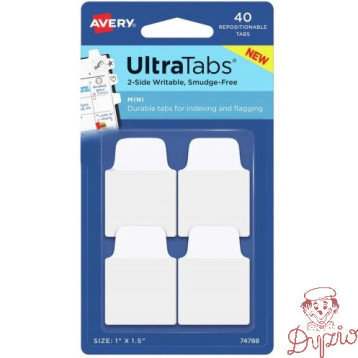 Zakładki indeksujące samoprzylepne 25,4x38,1mm przezroczyste z białą zakładką Ultra Tabs 74788 AVERY ZWECKFORM