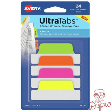 Zakładki indeksujące samoprzylepne 63,5x25,4mm przezroczyste z neonową zakładką Ultra Tabs 74767 AVERY ZWECKFORM