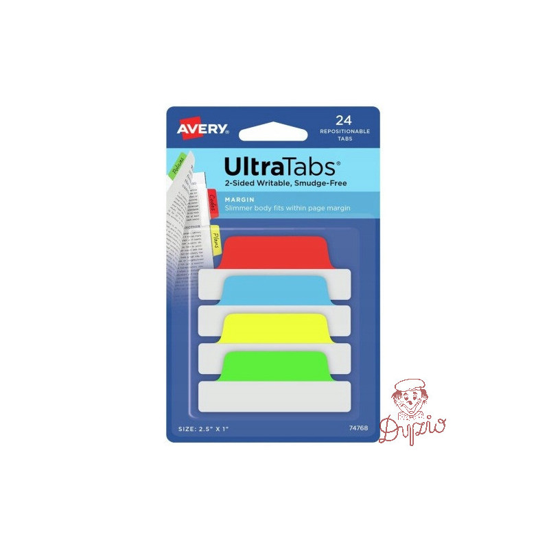 Zakładki indeksujące samoprzylepne 63,5x25,4mm przezroczyste z kolorową zakładką Ultra Tabs 74768 AVERY ZWECKFORM