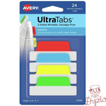 Zakładki indeksujące samoprzylepne 63,5x25,4mm przezroczyste z kolorową zakładką Ultra Tabs 74768 AVERY ZWECKFORM