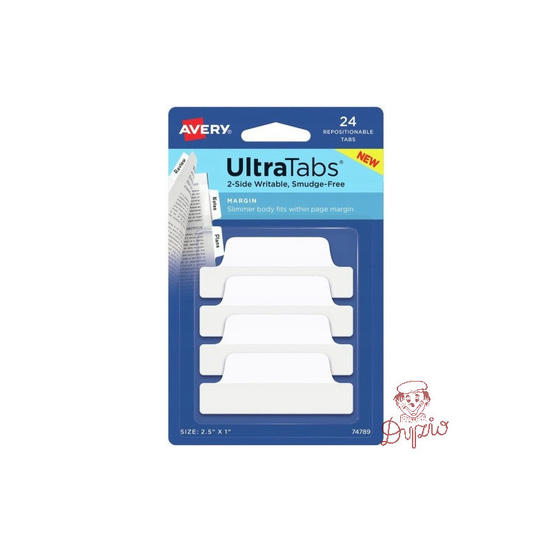 Zakładki indeksujące samoprzylepne 63,5x25,4mm przezroczyste z białą zakładką Ultra Tabs 74789 AVERY ZWECKFORM
