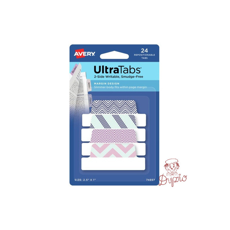 Zakładki indeksujące samoprzylepne 63,5x25,4mm kolorowe z wzorem Ultra Tabs 74897 AVERY ZWECKFORM