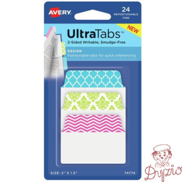 Zakładki indeksujące samoprzylepne 50,8x38,1mm kolorowe z wzorem Ultra Tabs 74774 AVERY ZWECKFORM