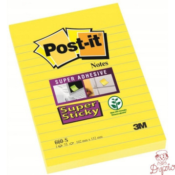 Bloczek samoprzylepny 102x152mm 75k żółty linia POST-IT 660-S Super Sticky FT510093832 3M