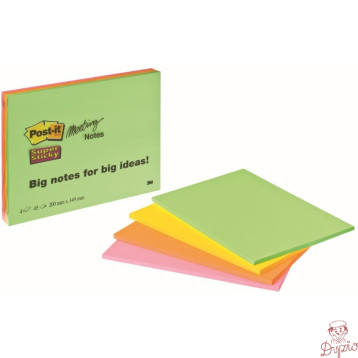 Bloczek samoprzylepny 203x149mm 45k mix kolorów (4szt) POST-IT 6845-SSP MEETING 70005253326 3M