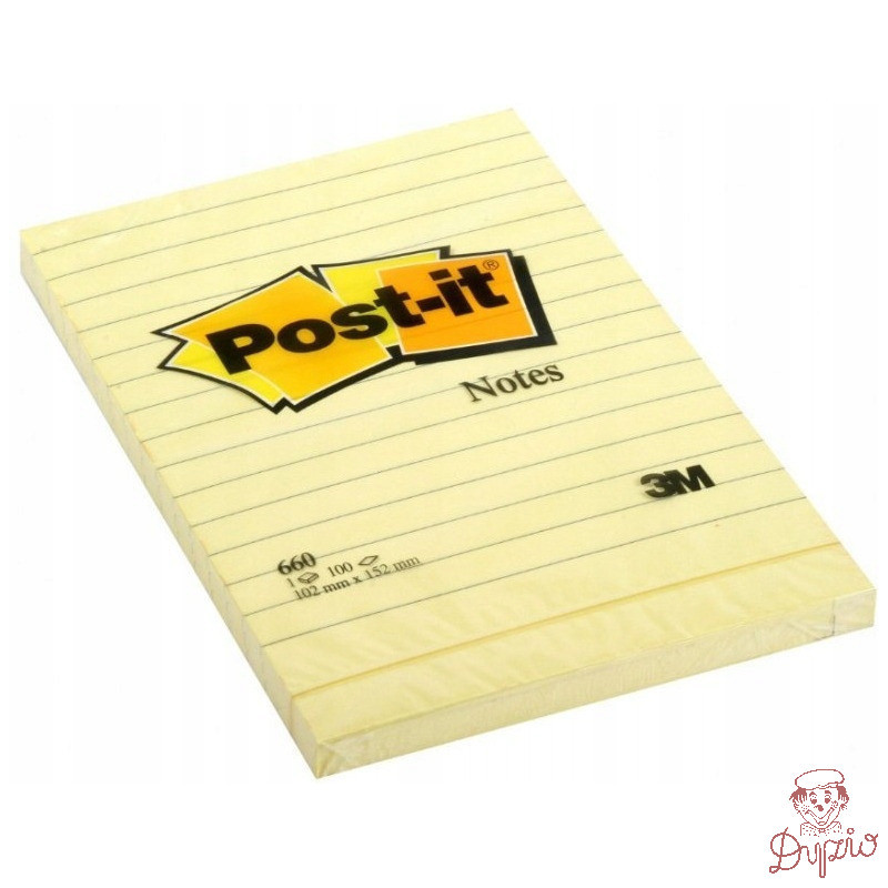 Bloczek samoprzylepny 102x152mm 100k żółty linia 660 POST-IT UU009543644 3M
