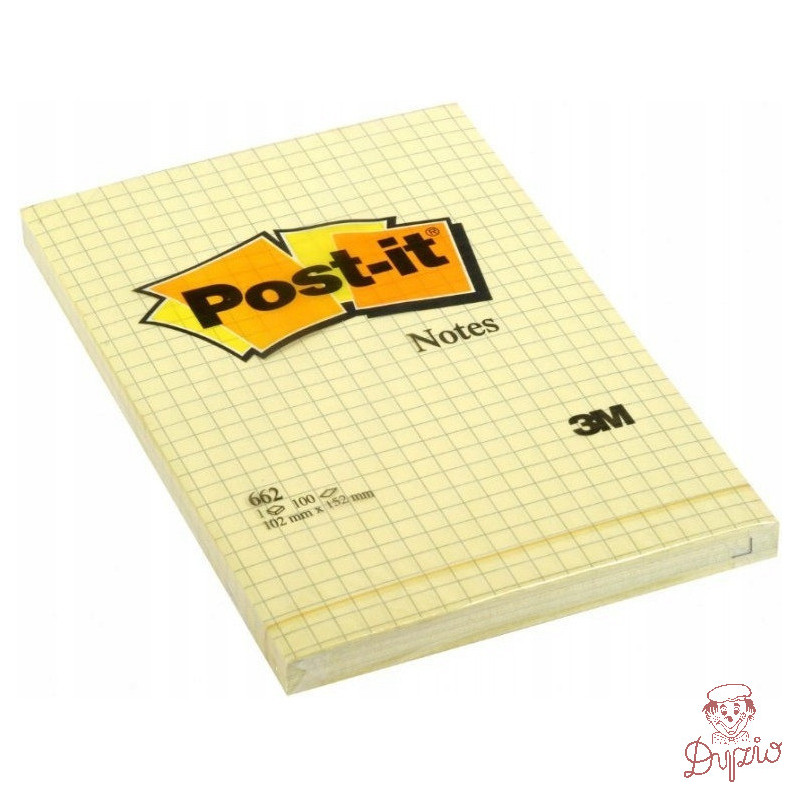 Bloczek samoprzylepny 102x152mm 100k żółty kratka 662 POST-IT UU009543230 3M