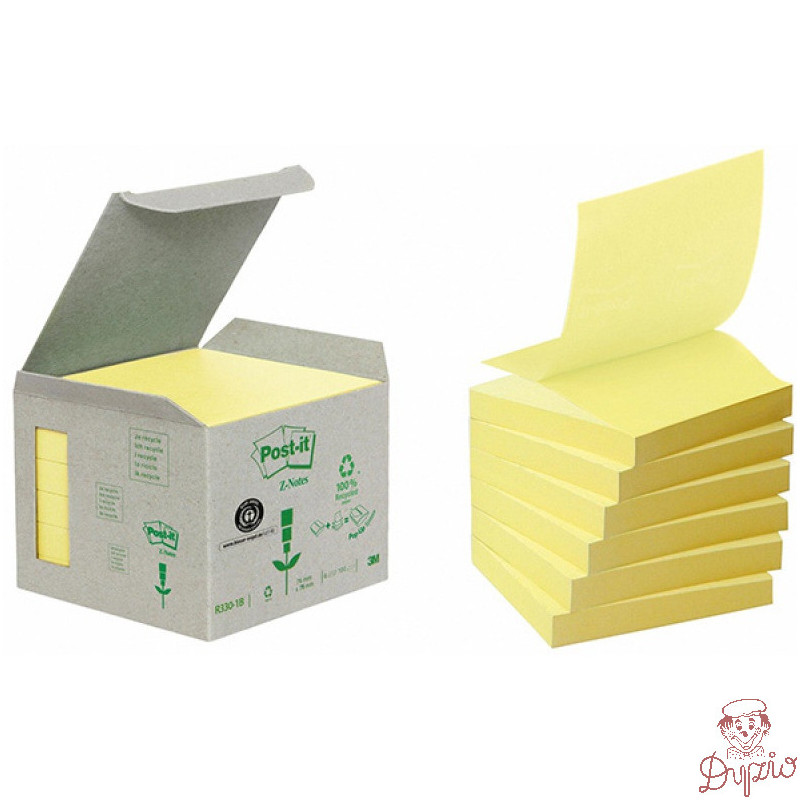Bloczki ekologiczne samoprzylepne 76x76mm żółte R330-1B Z-Notes 6 bloczków po 100 kartek 009544113 3M