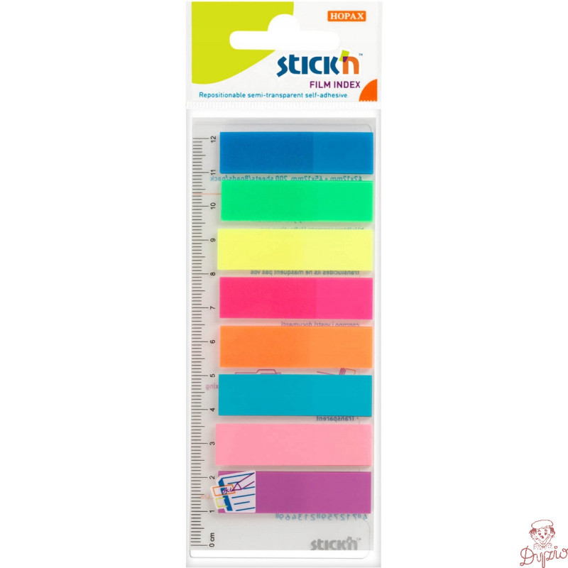 Zakładki indeksujące neon 8x 25szt.+linijka 21345 STICK`N