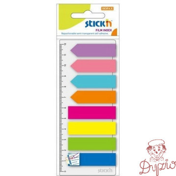 Zakładki indeksujące neon 8x25szt(Paski+Strzałki)+linijka 21346 STICK`N