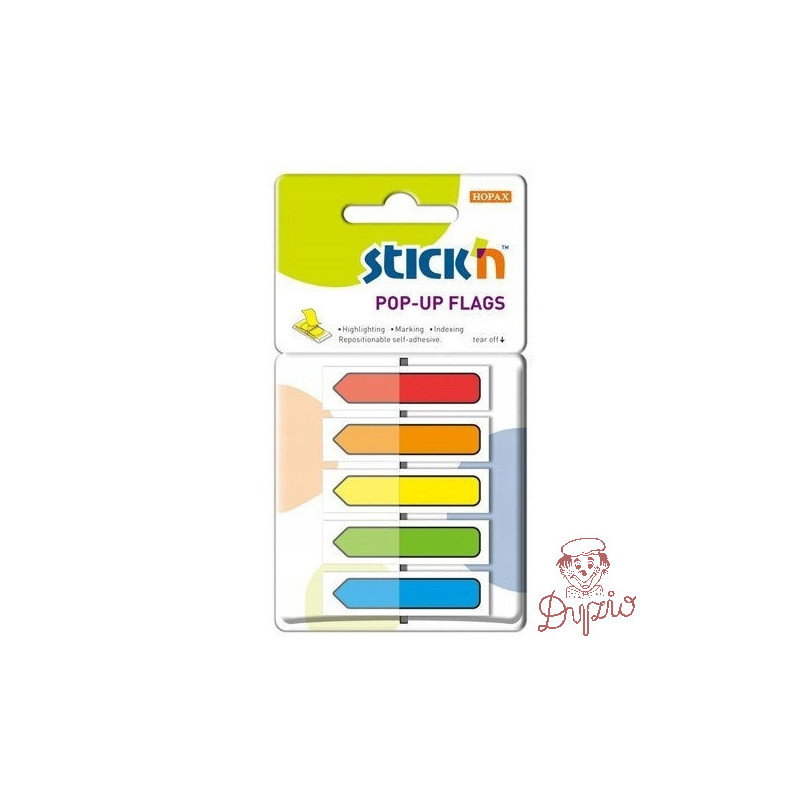 Zakładki indeksujące w podajniku, 45x12mm z nadrukiem - strzałka (150sztuk) 26003 STICK`N