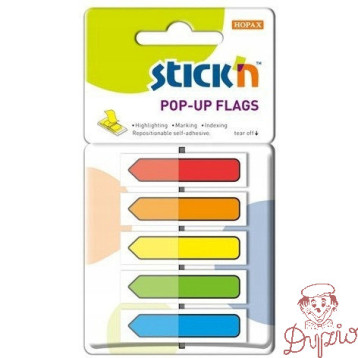 Zakładki indeksujące w podajniku, 45x12mm z nadrukiem - strzałka (150sztuk) 26003 STICK`N