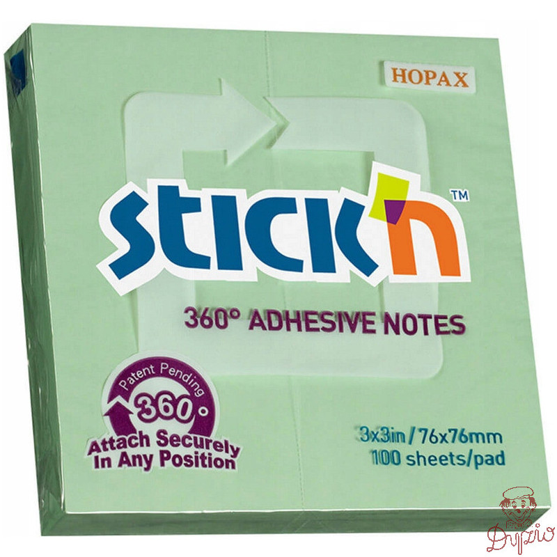 Bloczek STICKN 76x76mm 360stopni zielony 21552
