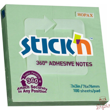 Bloczek STICKN 76x76mm 360stopni zielony 21552