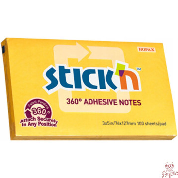 Bloczek samoprzylepny 127x76mm 100k ciemnożółty 360stopni STICK`N 21555