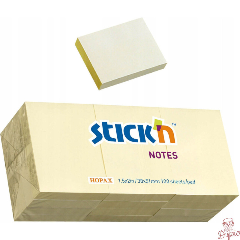 Bloczek samoprzylepny 38x51mm 100k żółty pastelowy (12szt) STICK`N 21530