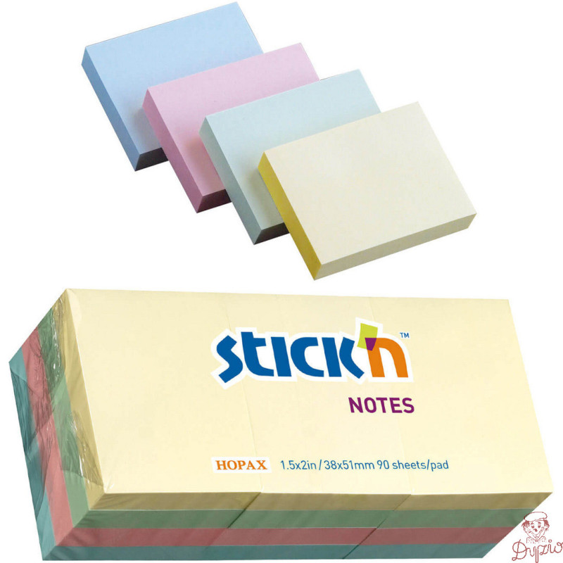 Bloczek samoprzylepny 38x51mm 100k mix pastelowy (12szt) STICK`N 21531