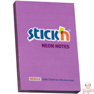 Bloczek samoprzylepny 76x51mm 100k fioletowy neon 21208 STICK`N