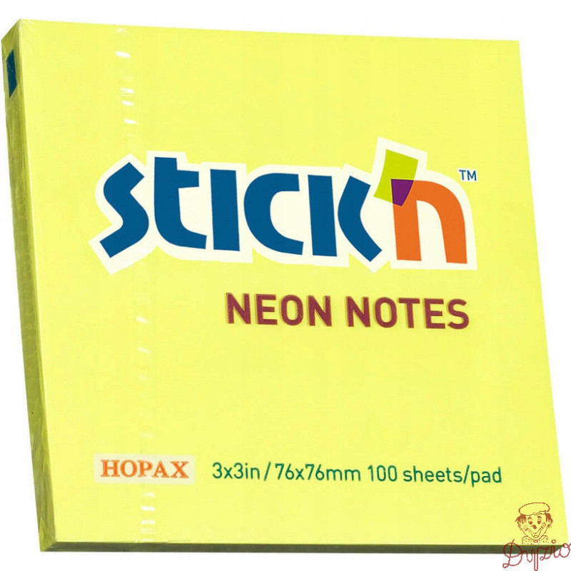 Bloczek samoprzylepny 76x76mm 100k żółty neonowy 21133 STICK`N