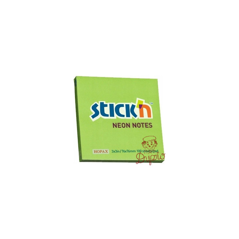 Bloczek STICKN 76x76mm zielony neonowy 100k 21167 STICKN