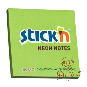 Bloczek STICKN 76x76mm zielony neonowy 100k 21167 STICKN