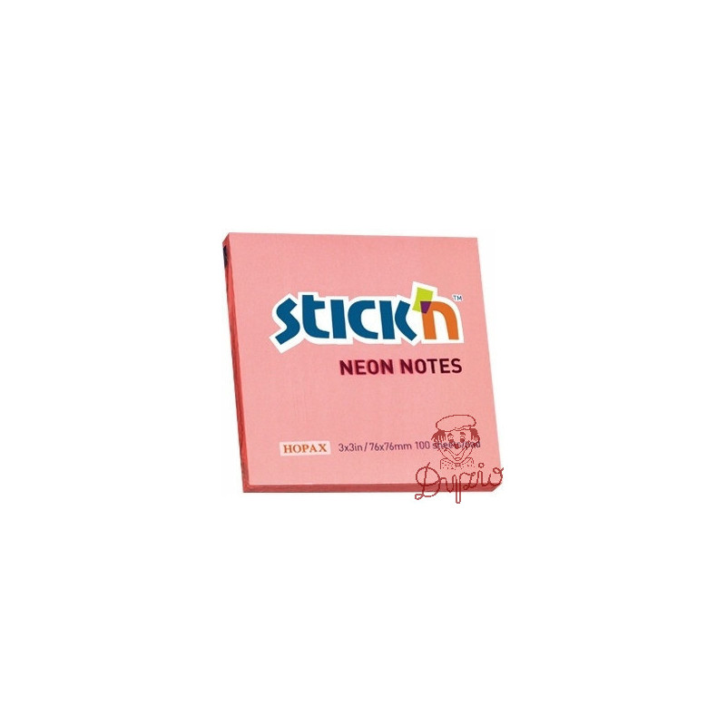 Bloczek samoprzylepny 76x76mm 100k różowy neonowy STICK`N 21166