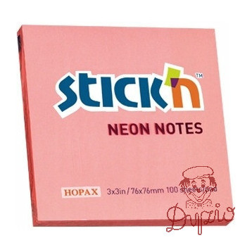 Bloczek samoprzylepny 76x76mm 100k różowy neonowy STICK`N 21166