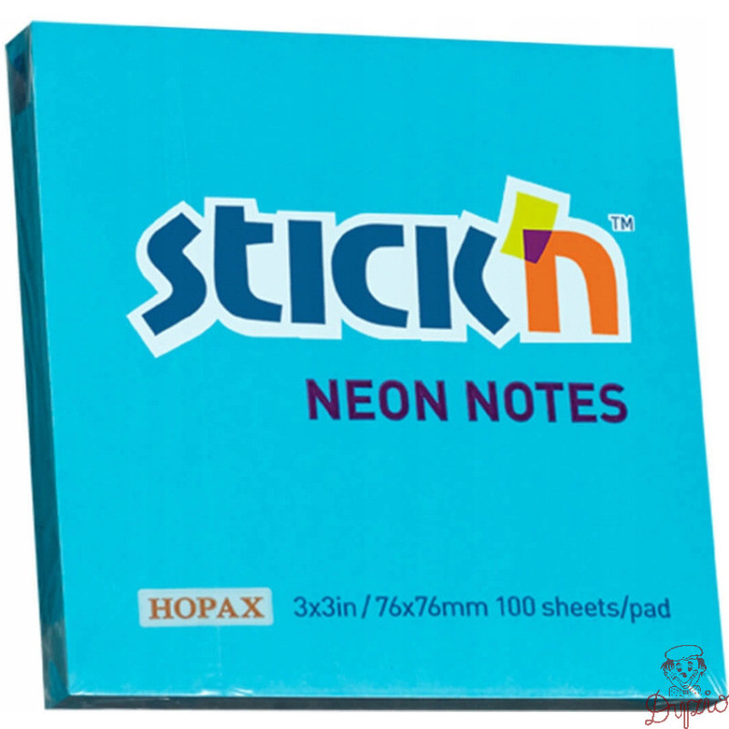 Bloczek samoprzylepny 76x76mm 100k niebieski neonowy 21209 STICK`N
