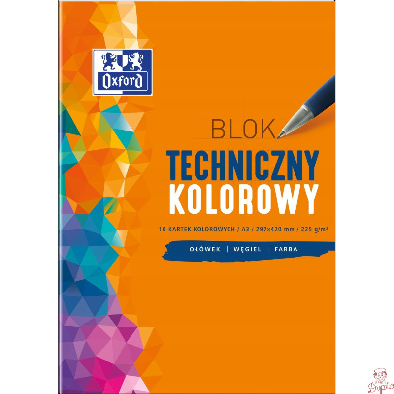Blok techniczny szkolny A3 kolorowy 10 kartek 225g 400093234 OXFORD