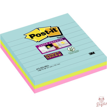 Bloczek samoprzylepny 101x101mm 70k linia mix kolorów (3szt) POST-IT XL MIAMI 675-SS3-MIA 3M