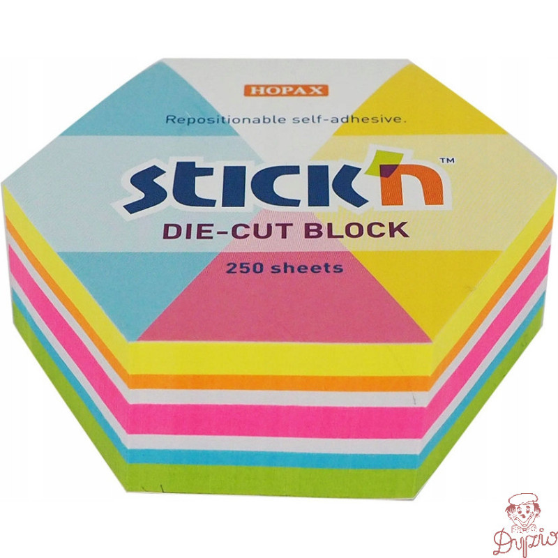 NOTES SZEŚCIOKĄT, 61X70MM, MIX 5 KOL. NEON+BIAŁY, 250KART. 21827