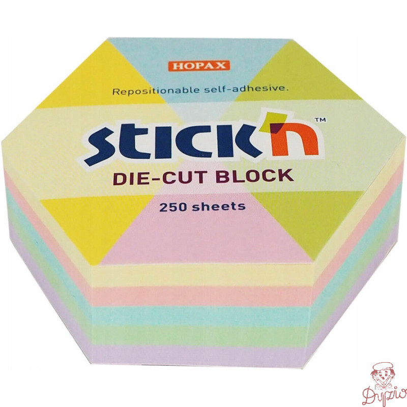 Notes sześciokąt, 61X70MM, MIX 5 KOL. pastelowych 250KART 21826 STICK`N