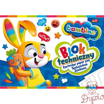 Blok techniczny szkolny A4 biały 10 kartek 190g BAMBINO