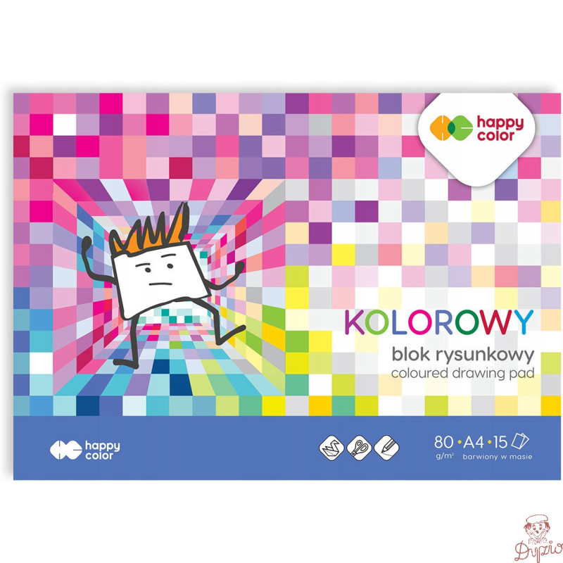 Blok rysunkowy kolorowy A4 15k 80g HA 3708 2030-09 HAPPY COLOR