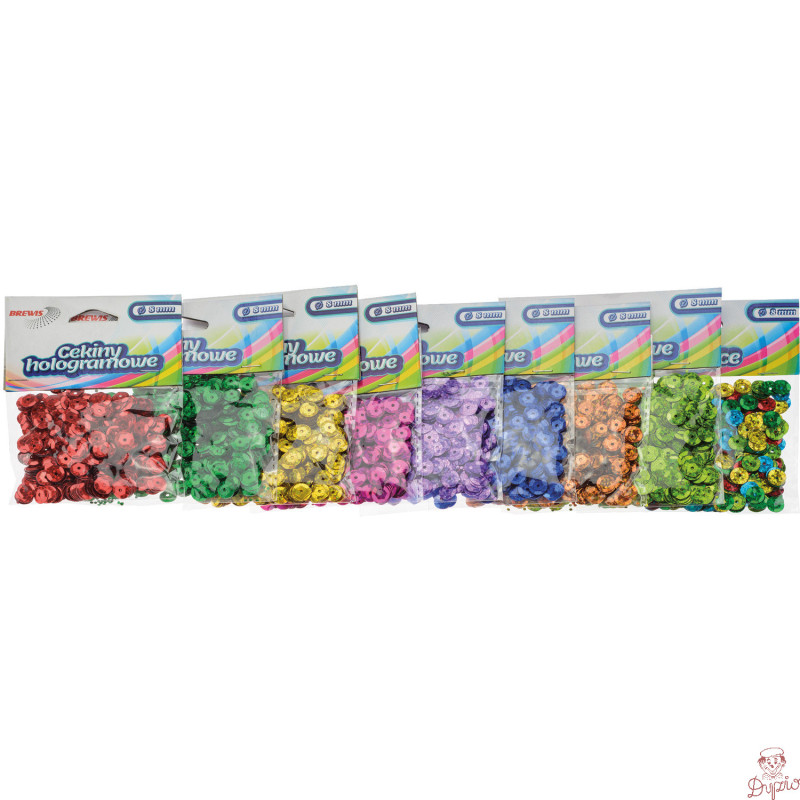 Cekiny hologramowe 8mm mix kolorów MH8, 10g BREWIS