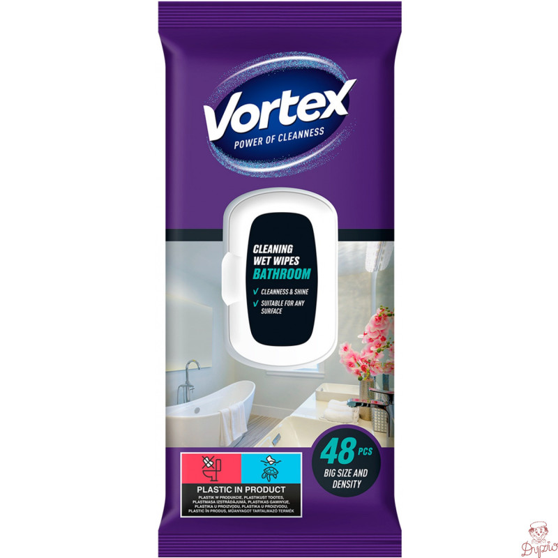 Chusteczki nawilżane VORTEX do łazienki z klapką 48 szt.