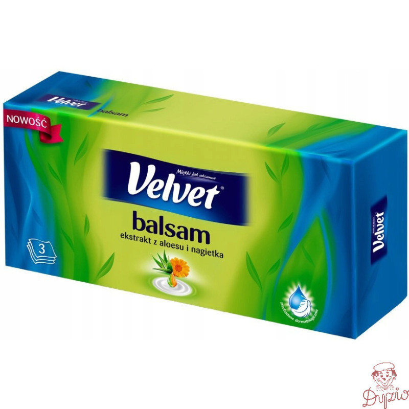 Chusteczki VELVET BALSAM (70 sztuk) 3 warstwy ekstrakt z Aloesu i Nagietka