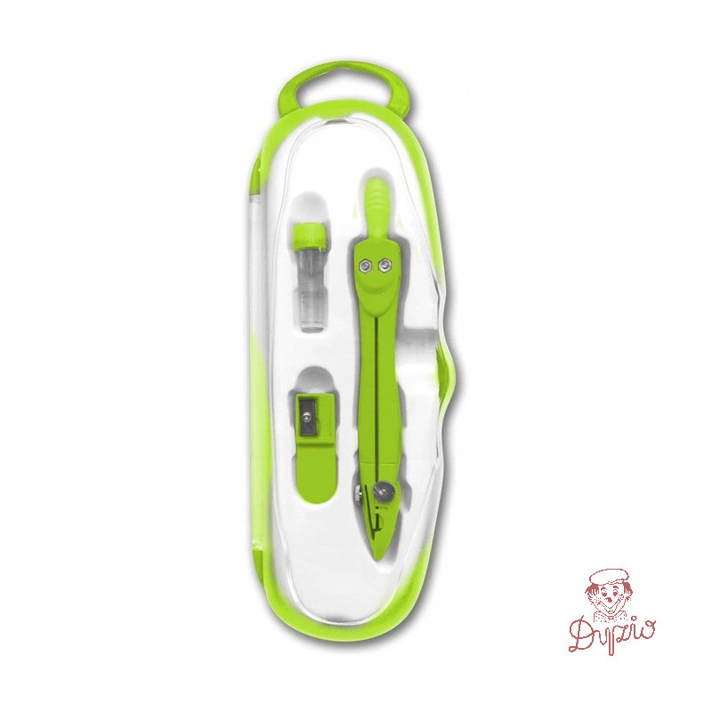 Cyrkiel szkolny z grafitem 2mm ( grafity +temperówka) PC-101 zielony w etui TT7634 PENMATE